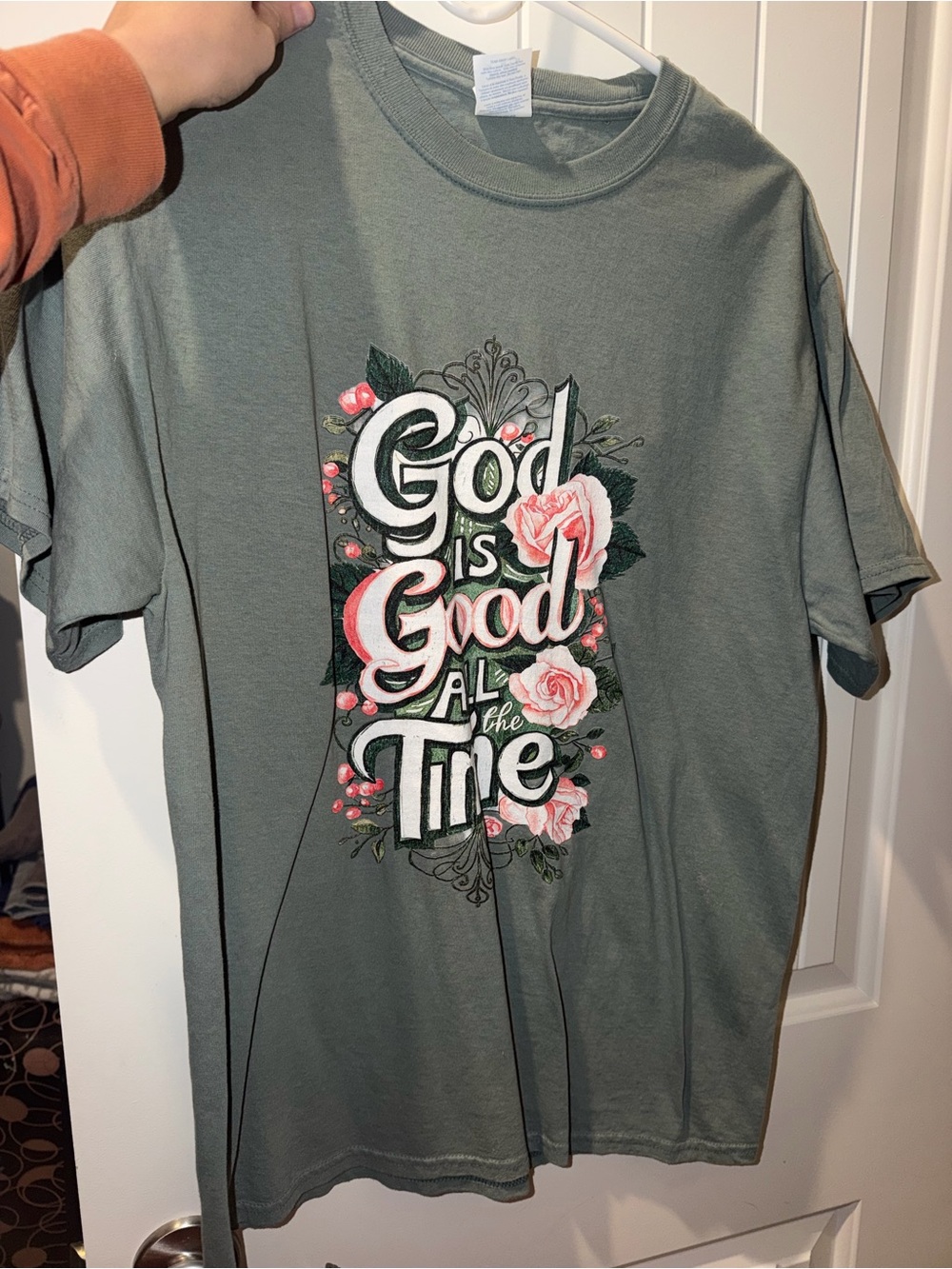 God Is Good Floral Graphic Tee - Olive Green